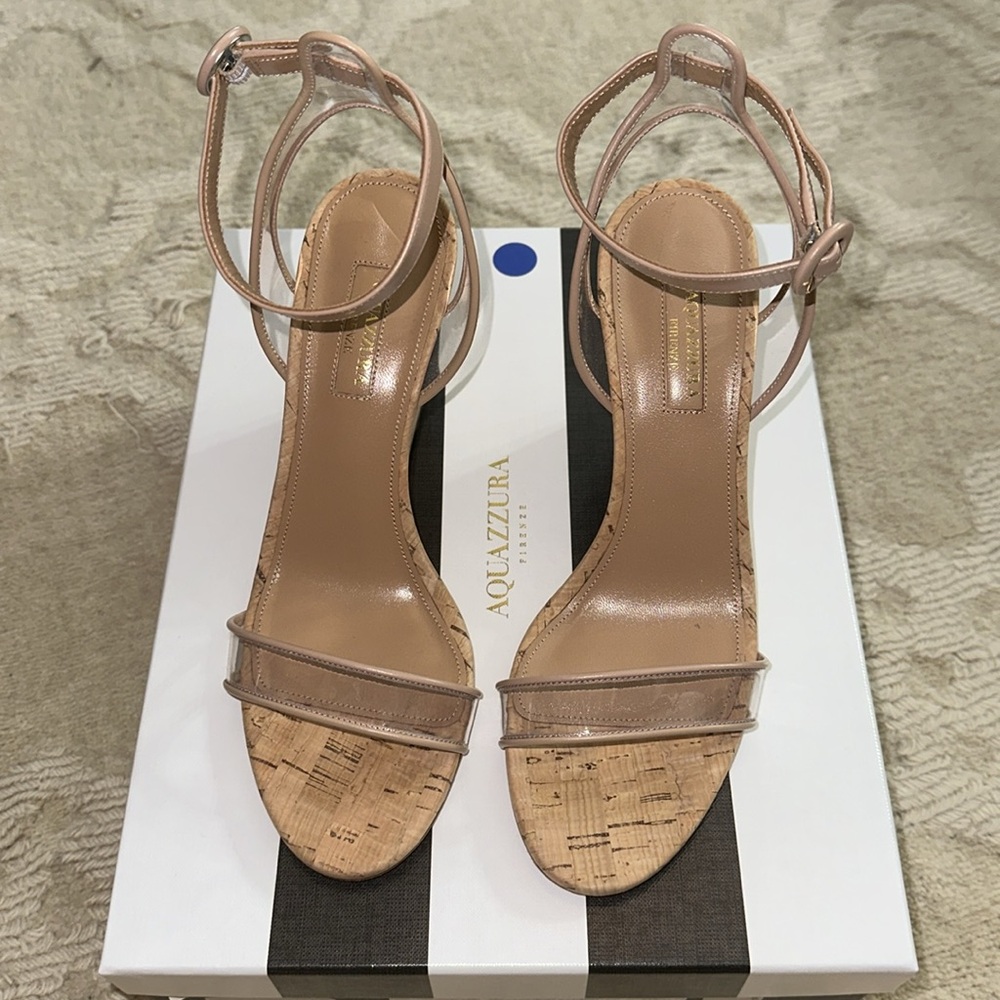 Aquazzura Nude Cork Wedge Sandals
